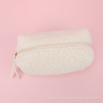 Wholesale Sherpa Girl Rose Gold Cosmetic Toiletry Bag Makeup Brushes Bag